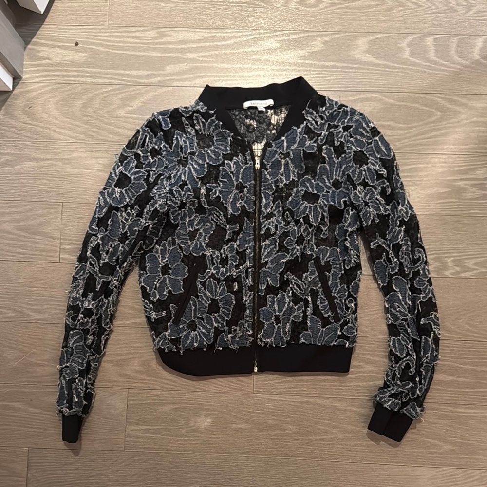 Floral Jean Bomber Jacket - Black and Blue